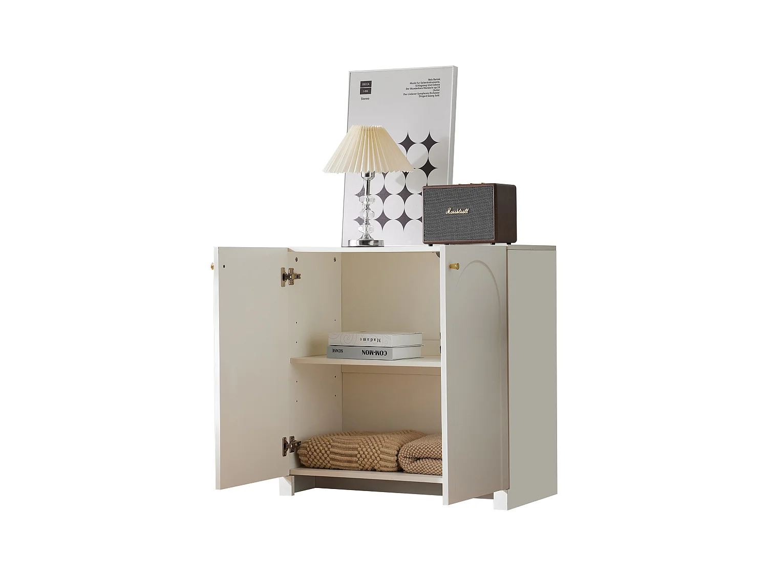 Buffet avec 2 portes et 6 tiroirs, meuble de rangement, design moderne, blanc (80x40x80 cm)