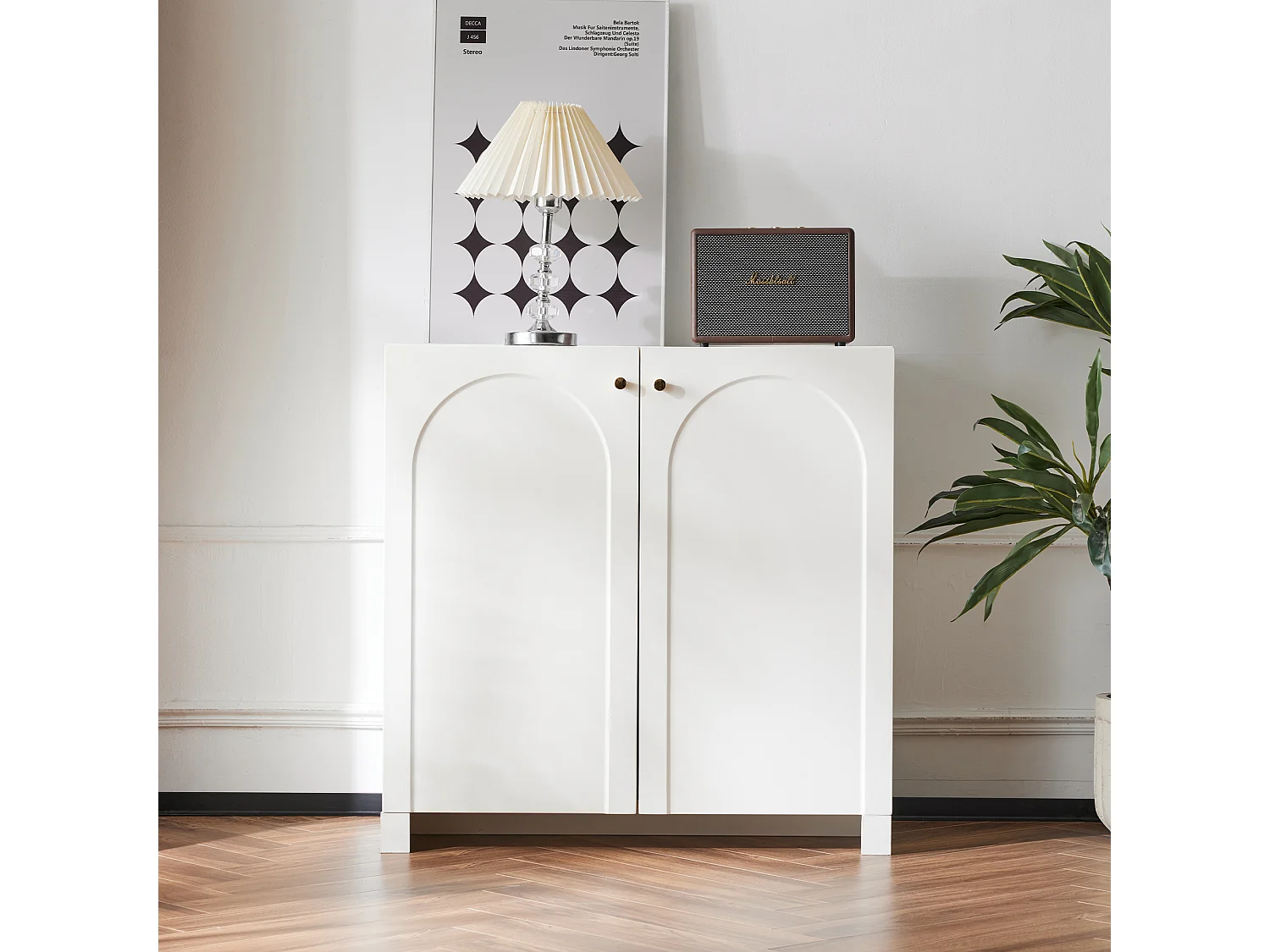 Buffet avec 2 portes et 6 tiroirs, meuble de rangement, design moderne, blanc (80x40x80 cm)