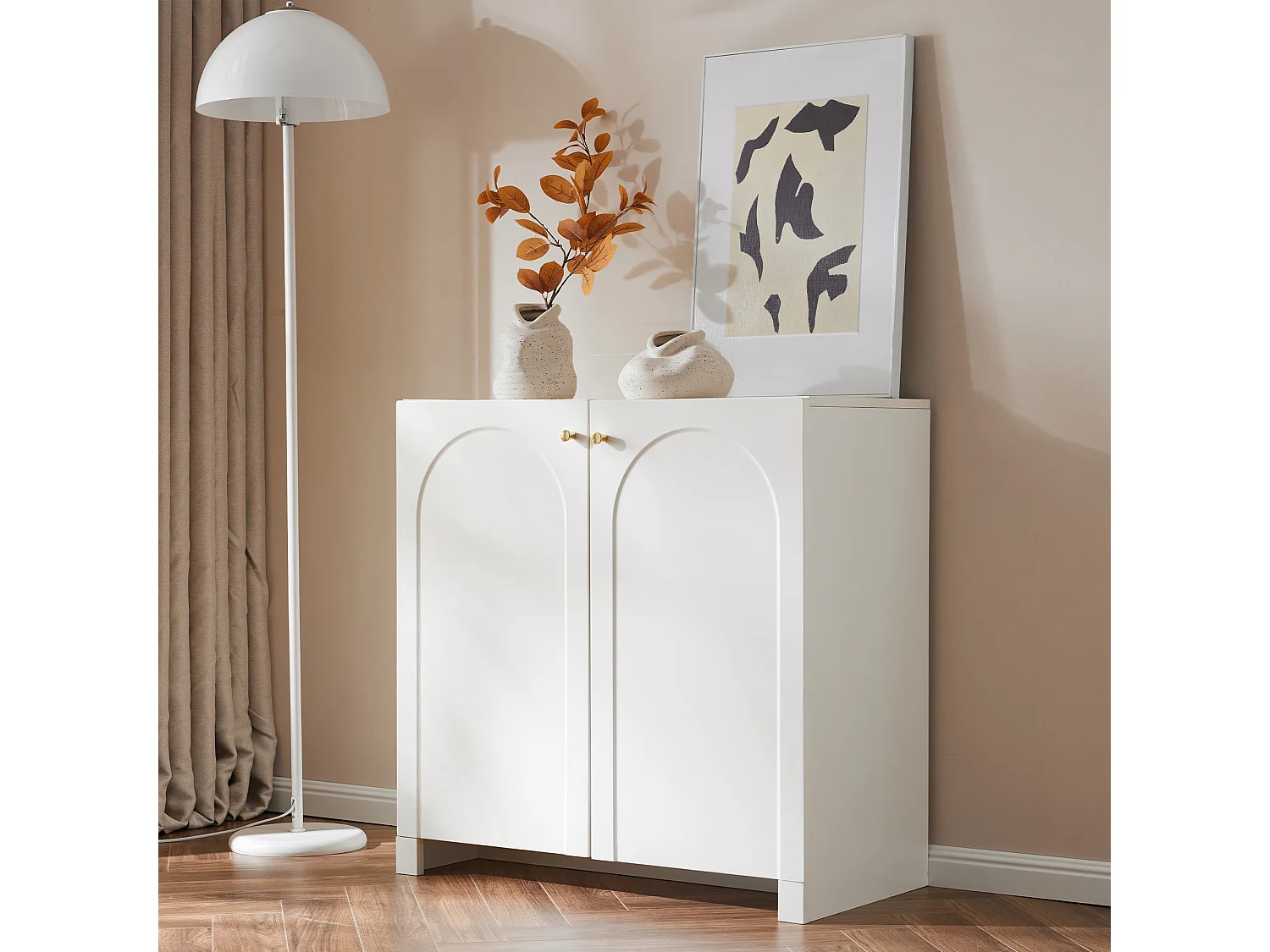 Buffet avec 2 portes et 6 tiroirs, meuble de rangement, design moderne, blanc (80x40x80 cm)