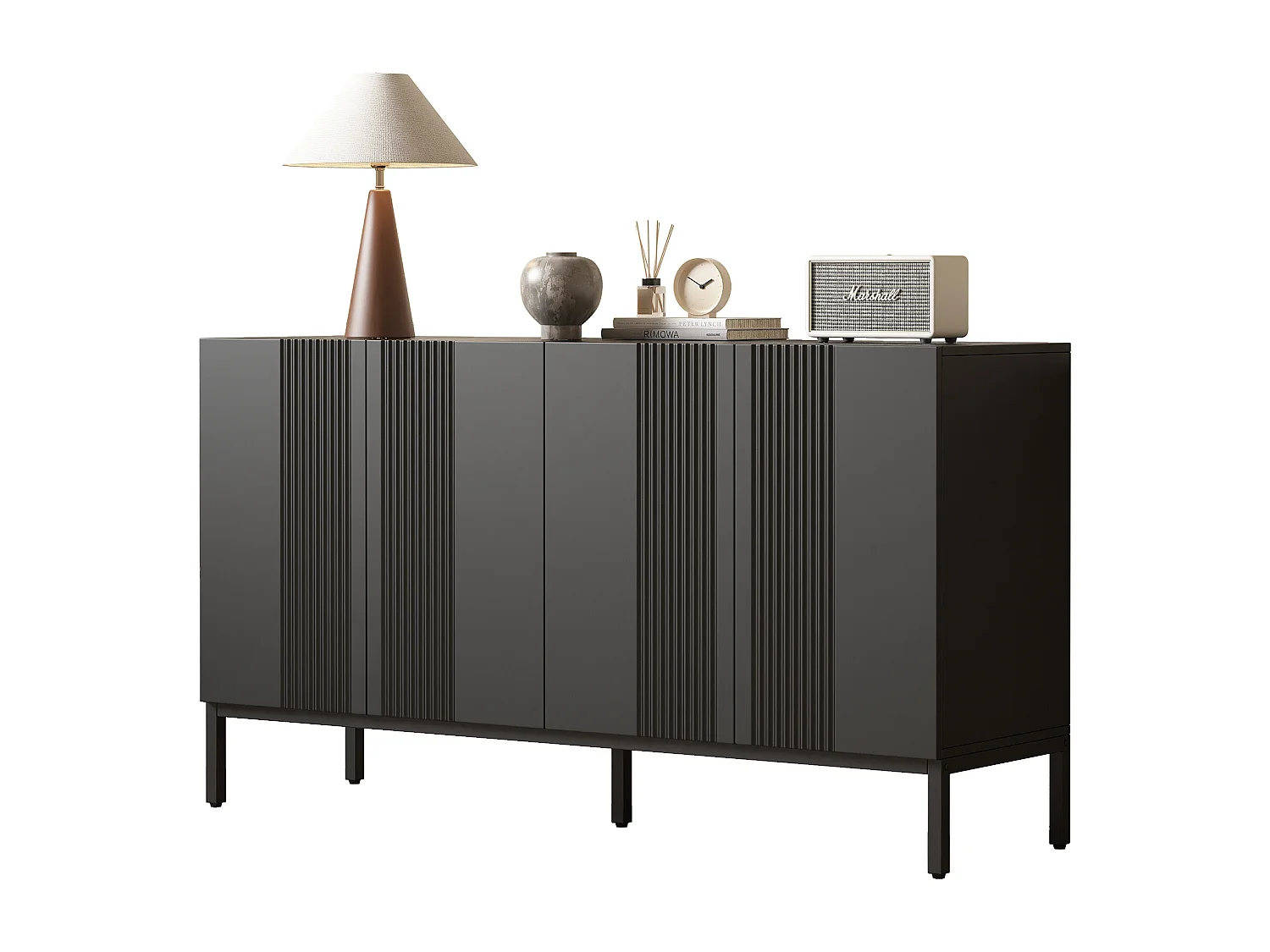 Modern dressoir met enkele lijn, 4 deuren zonder greep, voor eetkamer, woonkamer en keuken (145x41,5x80 cm)