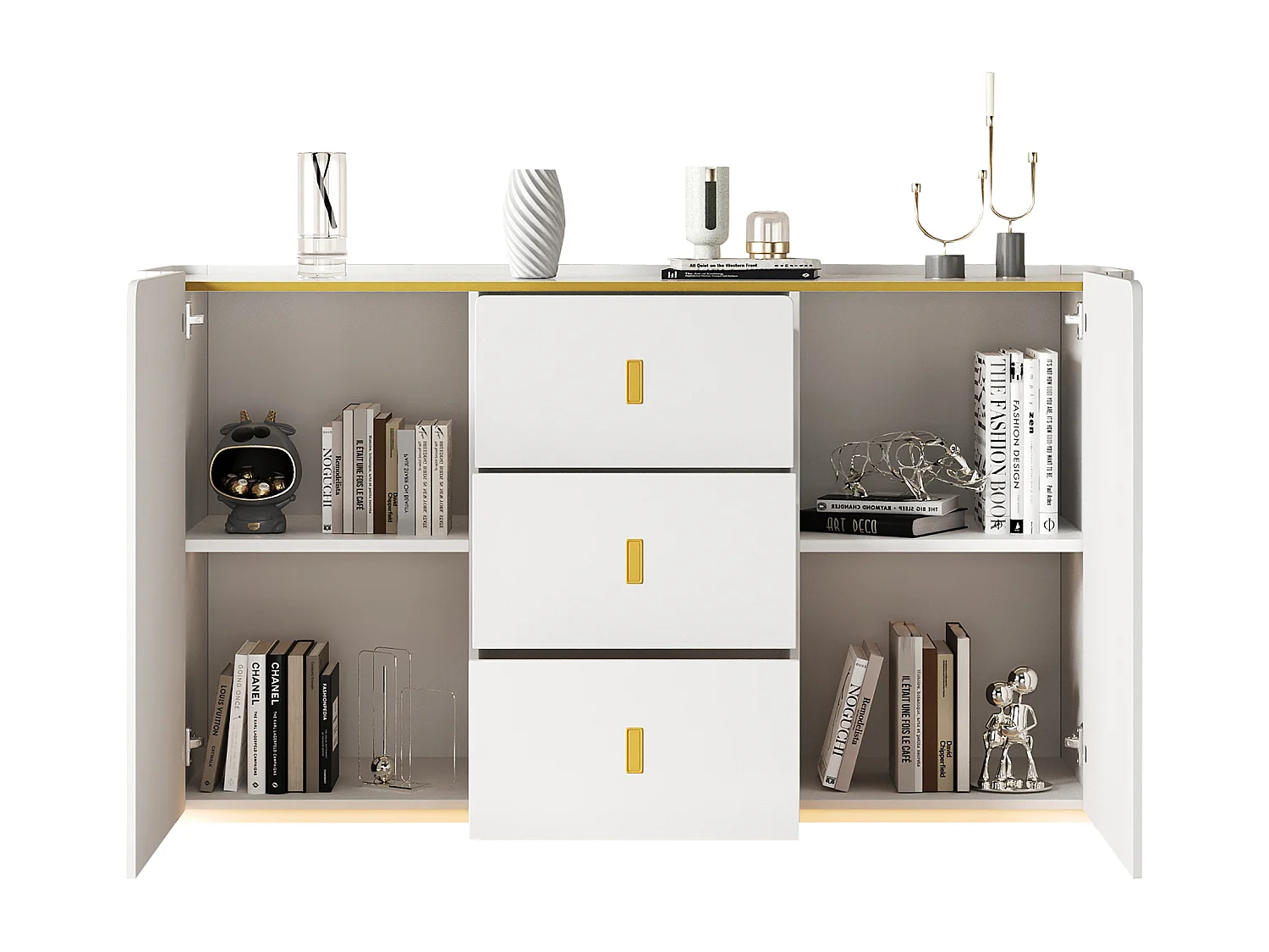 LED-dressoir met 2 deuren en 3 laden, MDF, wit, (150x35x80 cm)