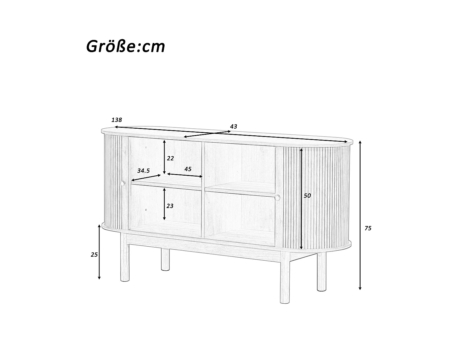 Buffet rétro moderne en bois, 2 portes coulissantes, étagères réglables, MDF, pin et chêne clair (138x43x75 cm)