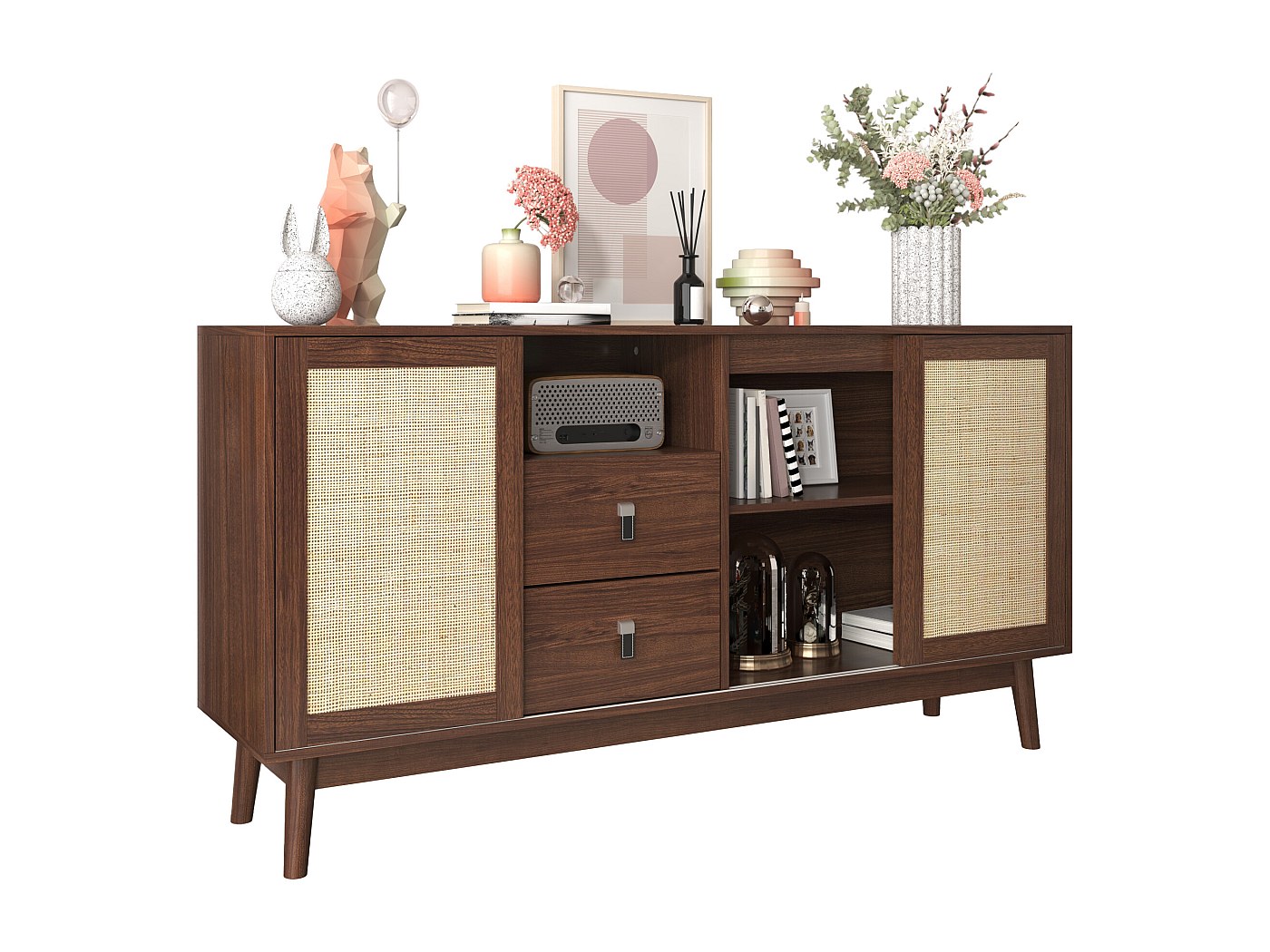 houten design dressoir Kare Design Madeira Bright Houten Dressoir Met Houtsnijwerk - 177x45x75cm.