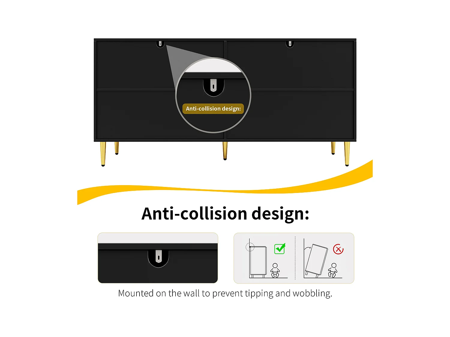 Buffet avec 3 portes en rotin, 2 tiroirs, bois (152x40x75 cm)