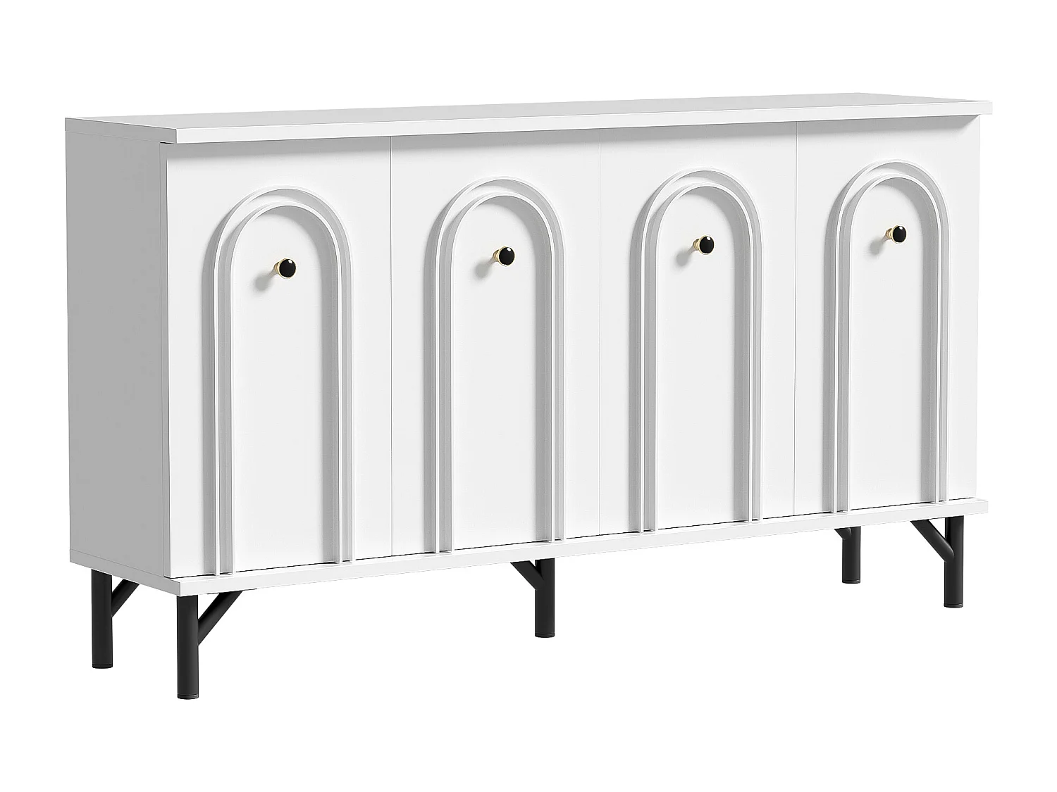 Buffet moderne 4 portes, design élégant, 3D-bogenfront, MDF, blanc (140x34x78 cm)