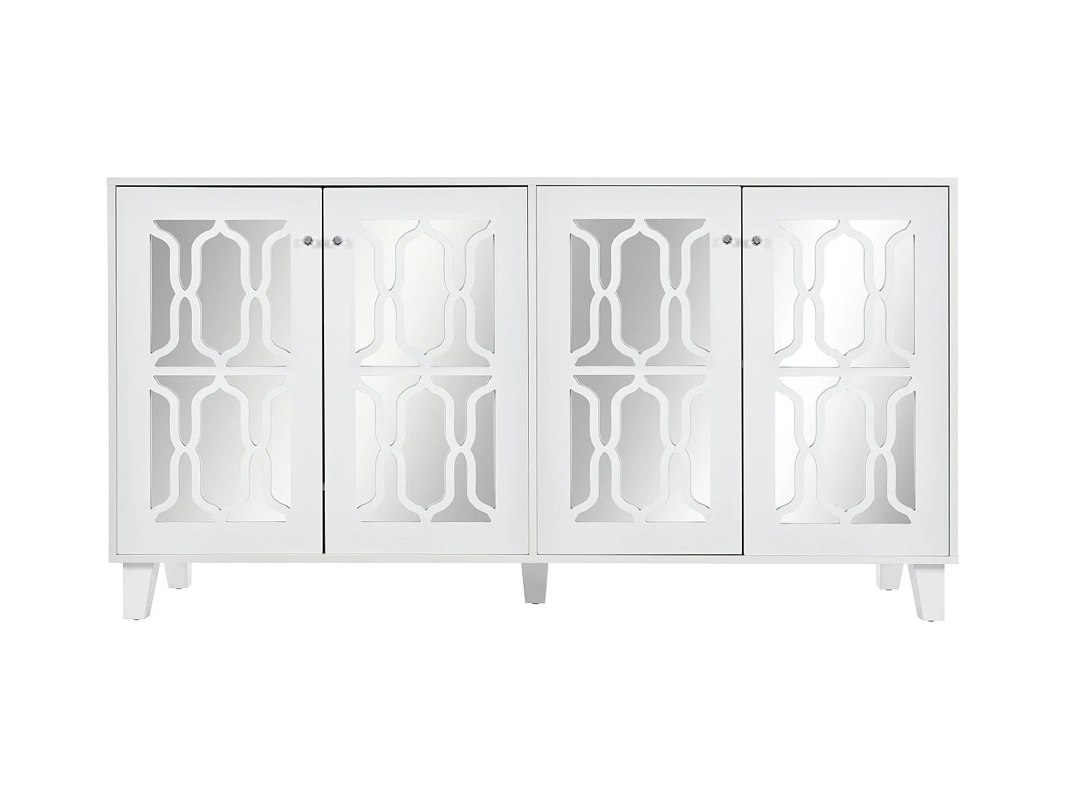 Buffet avec 4 portes et étagères ajustables, miroir blanc, MDF (160x40x84 cm)