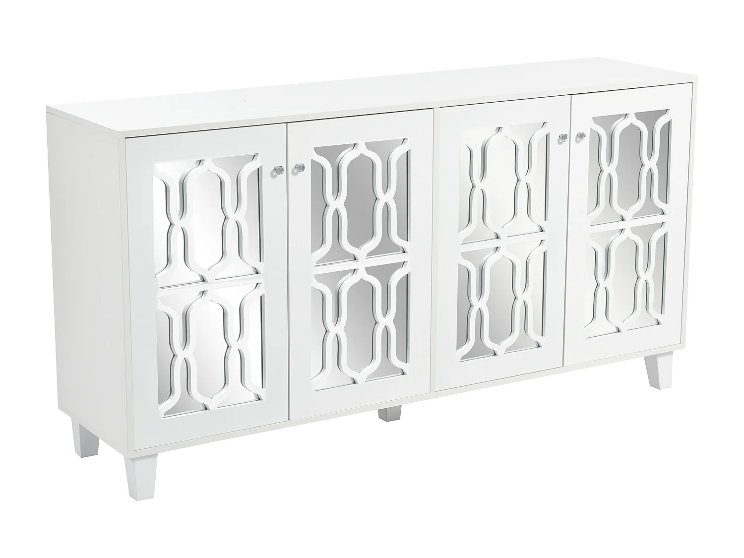 Dressoir met 4 deuren en verstelbare planken, witte spiegel, MDF (160x40x84 cm)
