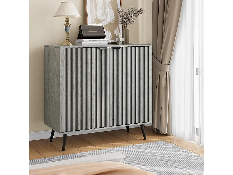 Mueble aparador con diseño ranurado, MDF, gris, estantes regulables (80,5x38,2x80 cm)