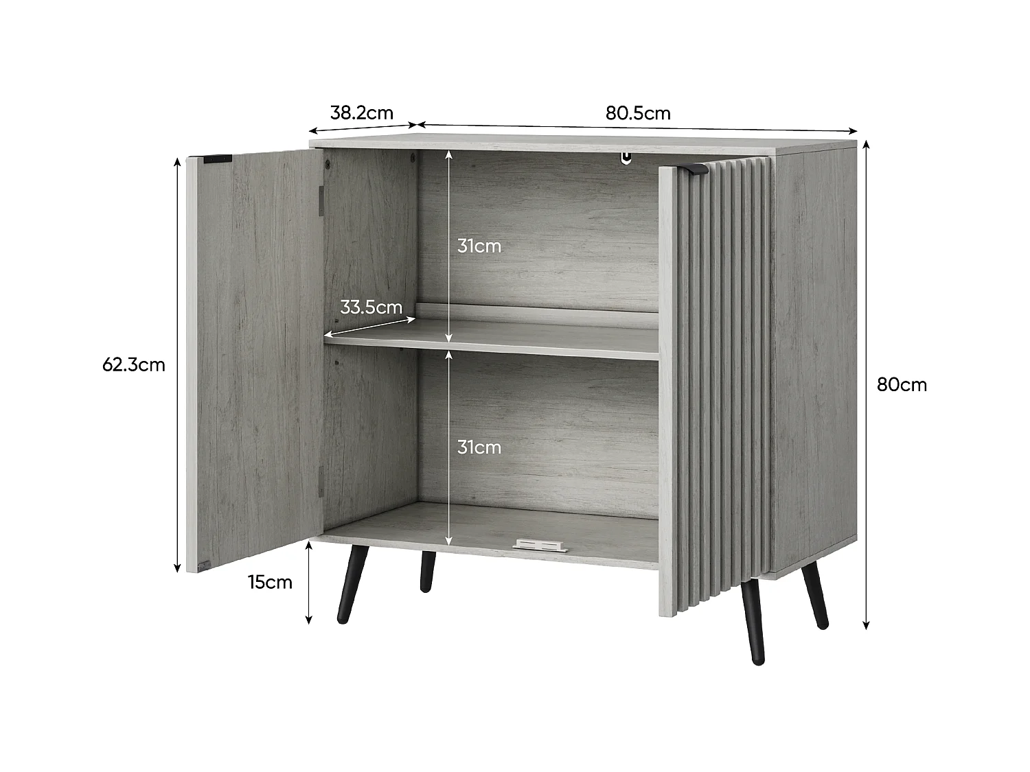 Buffetkast met groefdesign, MDF, grijs, verstelbare planken (80,5x38,2x80 cm)