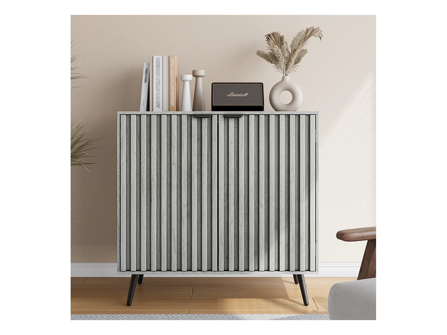 Buffetkast met groefdesign, MDF, grijs, verstelbare planken (80,5x38,2x80 cm)