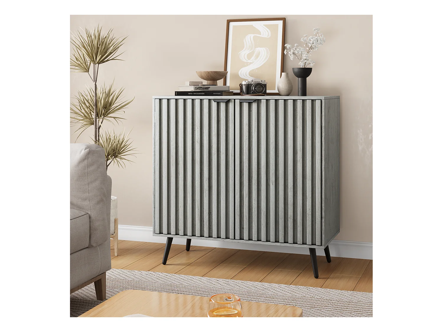 Buffetkast met groefdesign, MDF, grijs, verstelbare planken (80,5x38,2x80 cm)