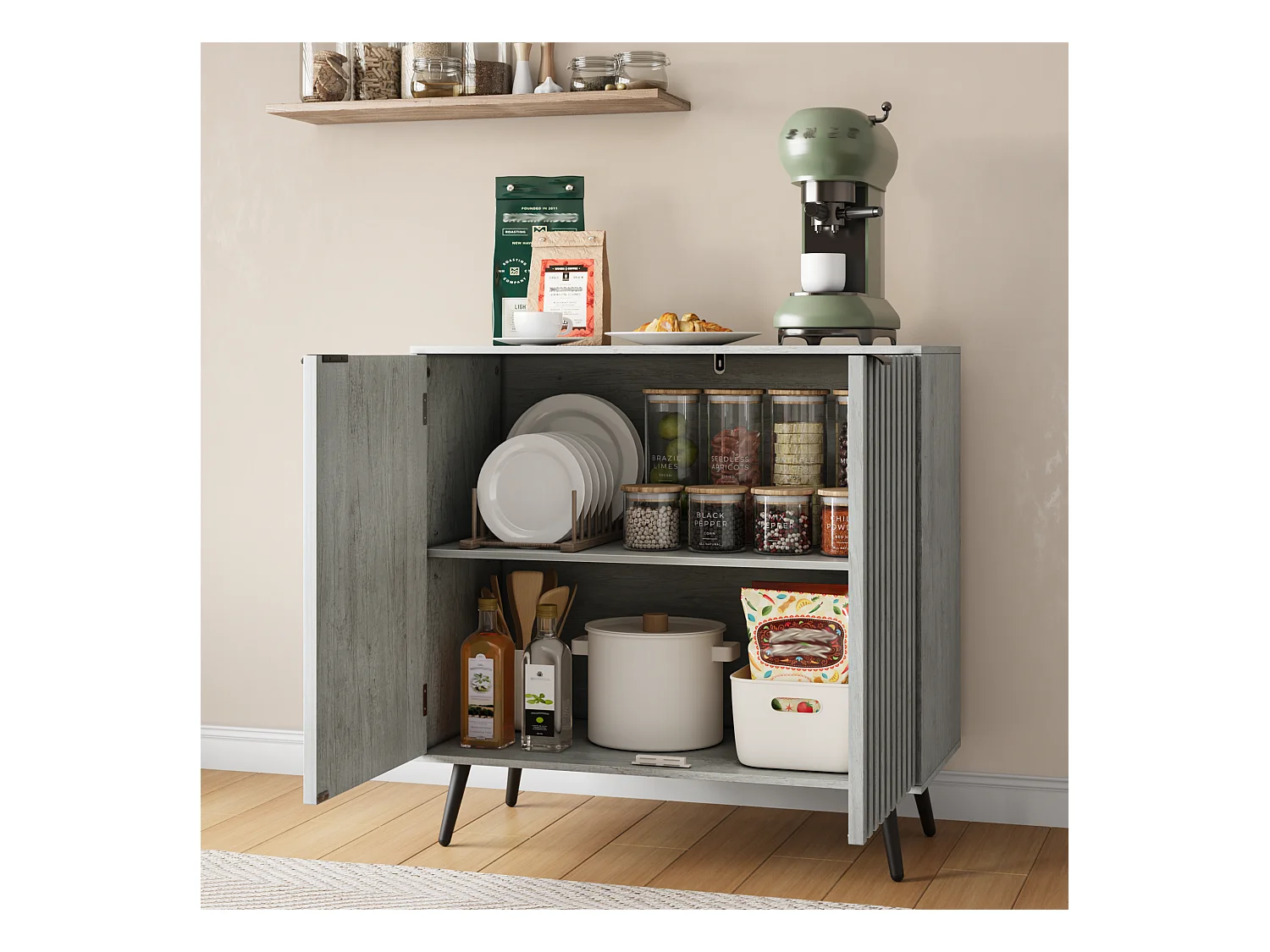 Buffetkast met groefdesign, MDF, grijs, verstelbare planken (80,5x38,2x80 cm)