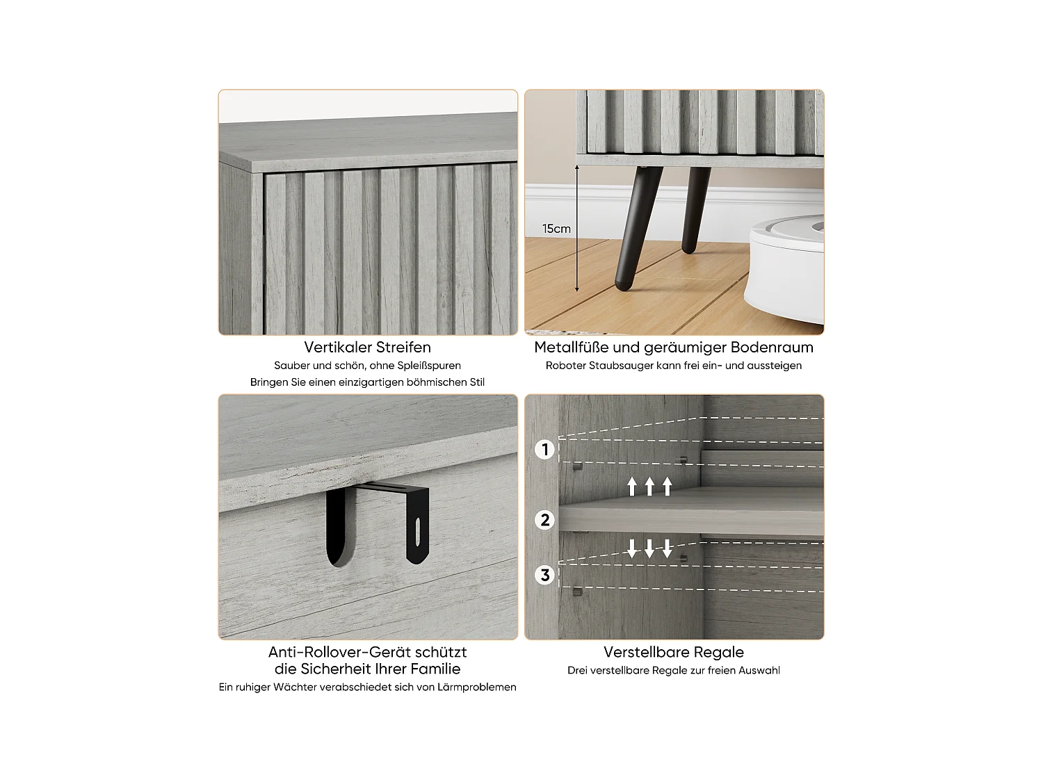 Buffetkast met groefdesign, MDF, grijs, verstelbare planken (80,5x38,2x80 cm)