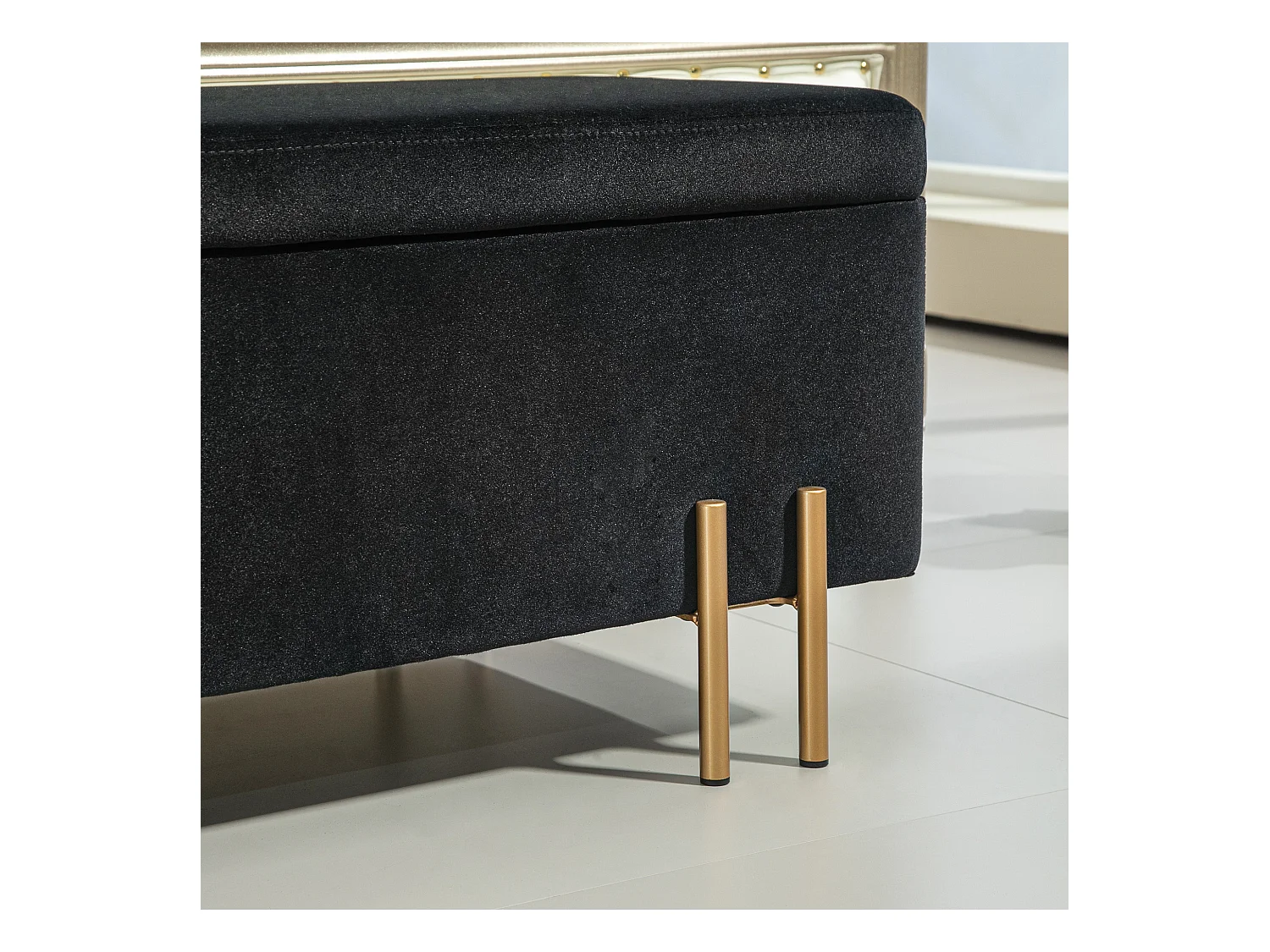 Banc coffre de rangement, tissu et bois, rembourré, noir, multifonctionnel (100x40x42cm)