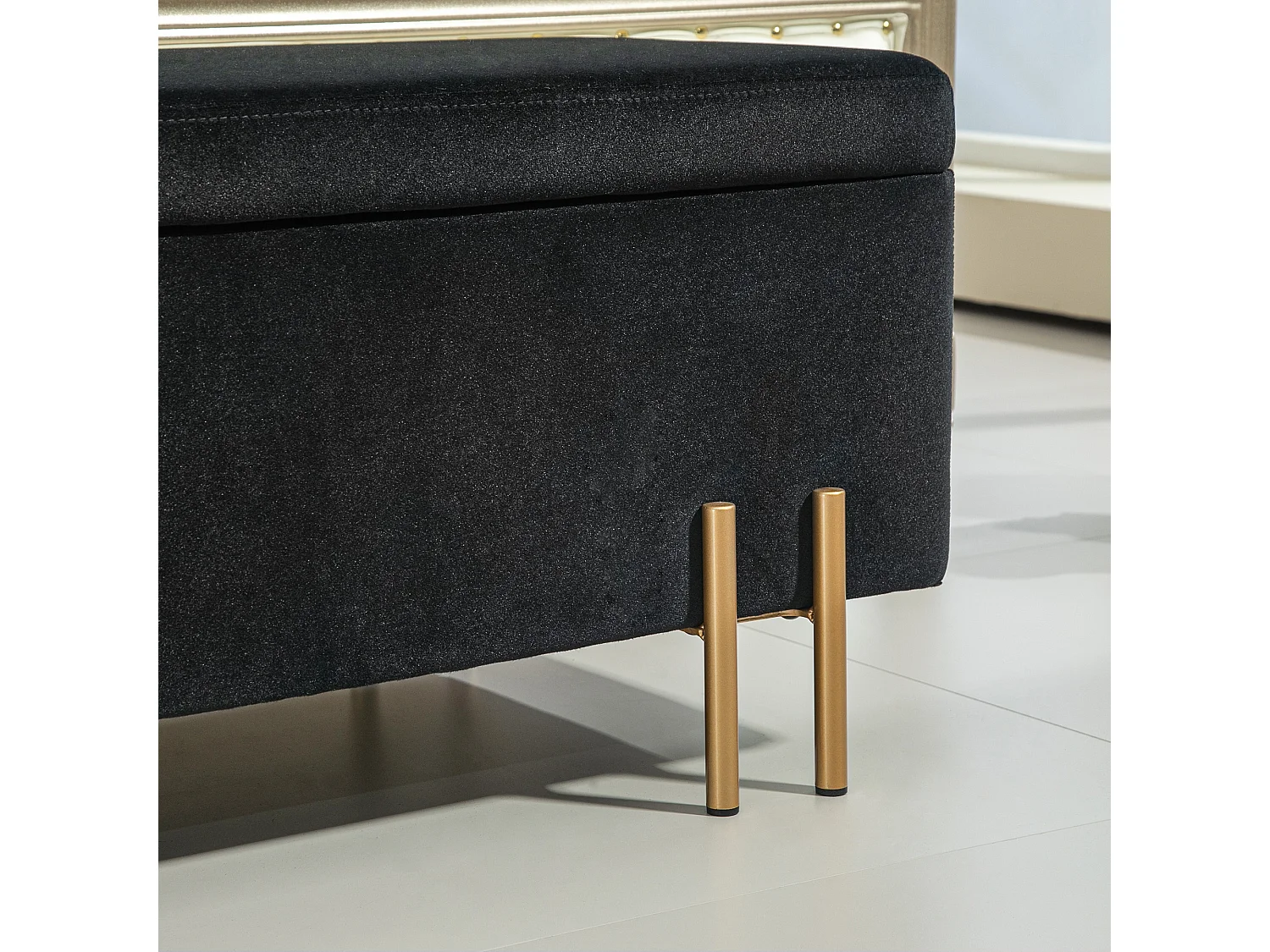 Banc coffre de rangement, tissu et bois, rembourré, noir, multifonctionnel (100x40x42cm)