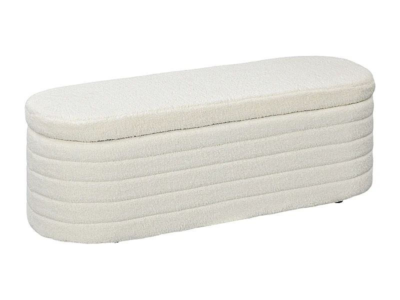 Banc lit rembourré avec rangement, pieds en bois, tissu teddy doux, capacité 120 kg, crème (116x41x40.5cm)