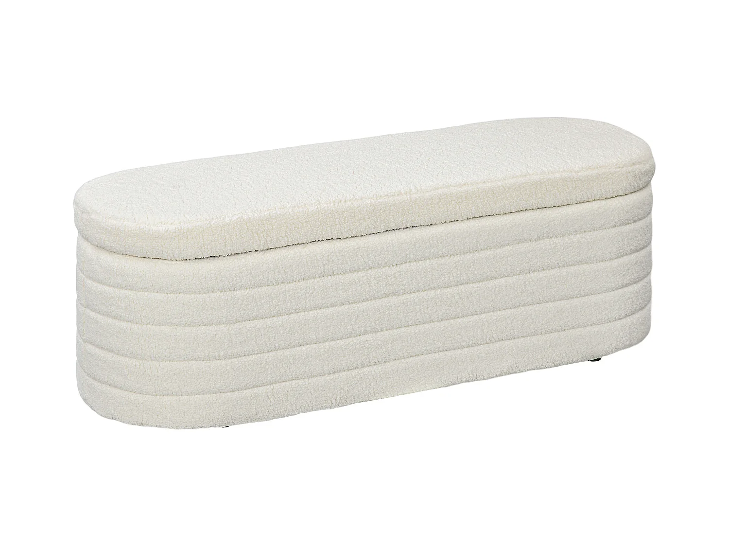 Banc lit rembourré avec rangement, pieds en bois, tissu teddy doux, capacité 120 kg, crème (116x41x40.5cm)