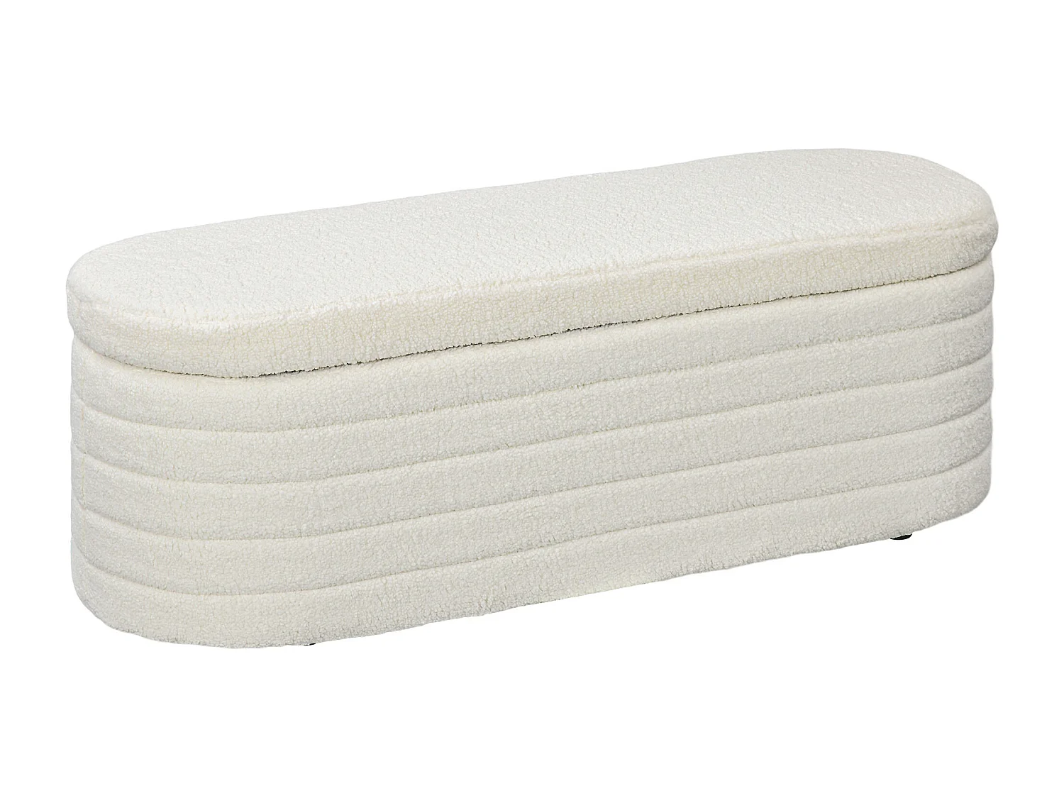 Banc lit rembourré avec rangement, pieds en bois, tissu teddy doux, capacité 120 kg, crème (116x41x40.5cm)