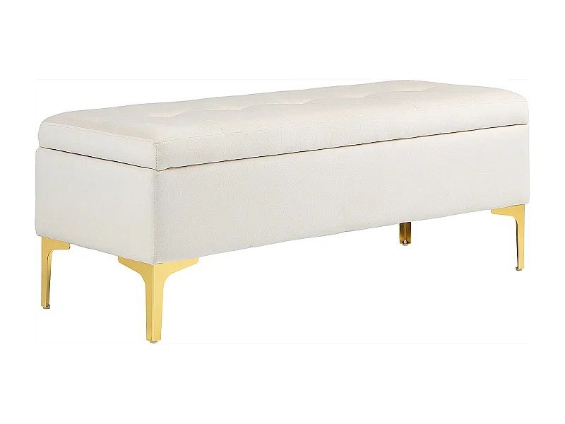 Banc de Rangement, Design Rétro, Tissu Velouté, Pieds Métalliques Dorés, Beige (120x44x44.5 cm)