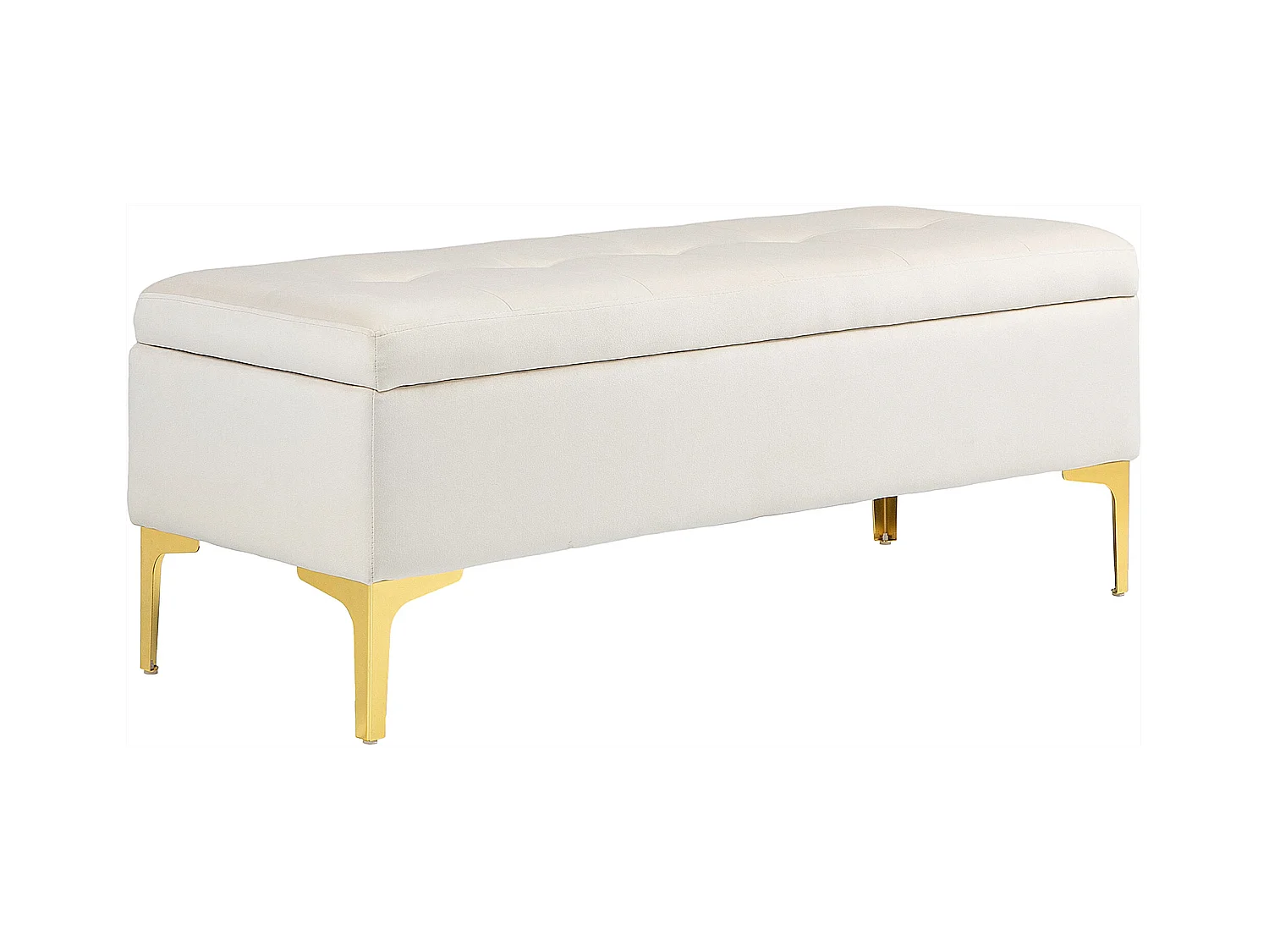 Banc de Rangement, Design Rétro, Tissu Velouté, Pieds Métalliques Dorés, Beige (120x44x44.5 cm)