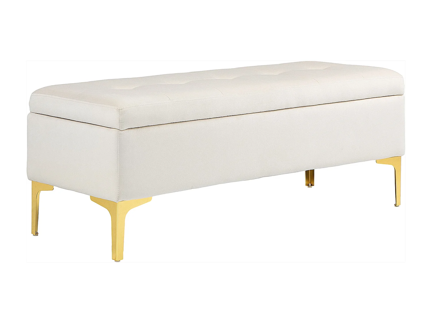 Banc de Rangement, Design Rétro, Tissu Velouté, Pieds Métalliques Dorés, Beige (120x44x44.5 cm)