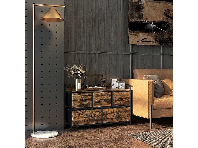 Braunes Sideboard – Sideboard mit 5 Schubladen und offenem Stauraum – für schlafzimmer und wohnzimmer