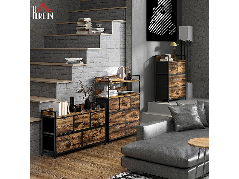 Braunes Sideboard – Sideboard mit 5 Schubladen und offenem Stauraum – für schlafzimmer und wohnzimmer