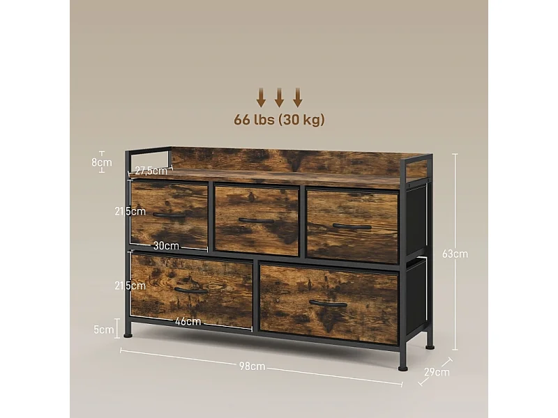 Braunes Sideboard – Sideboard mit 5 Schubladen und offenem Stauraum – für schlafzimmer und wohnzimmer