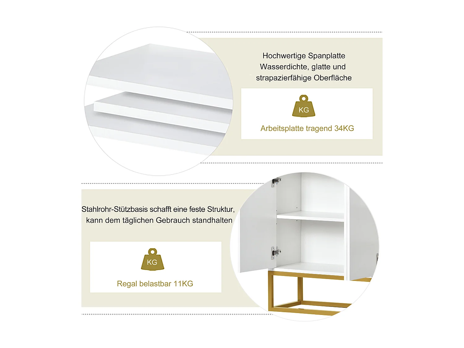 Buffet moderne minimaliste, 4 portes sans poignées, pour salon, cuisine, MDF, blanc (120x30x80 cm)