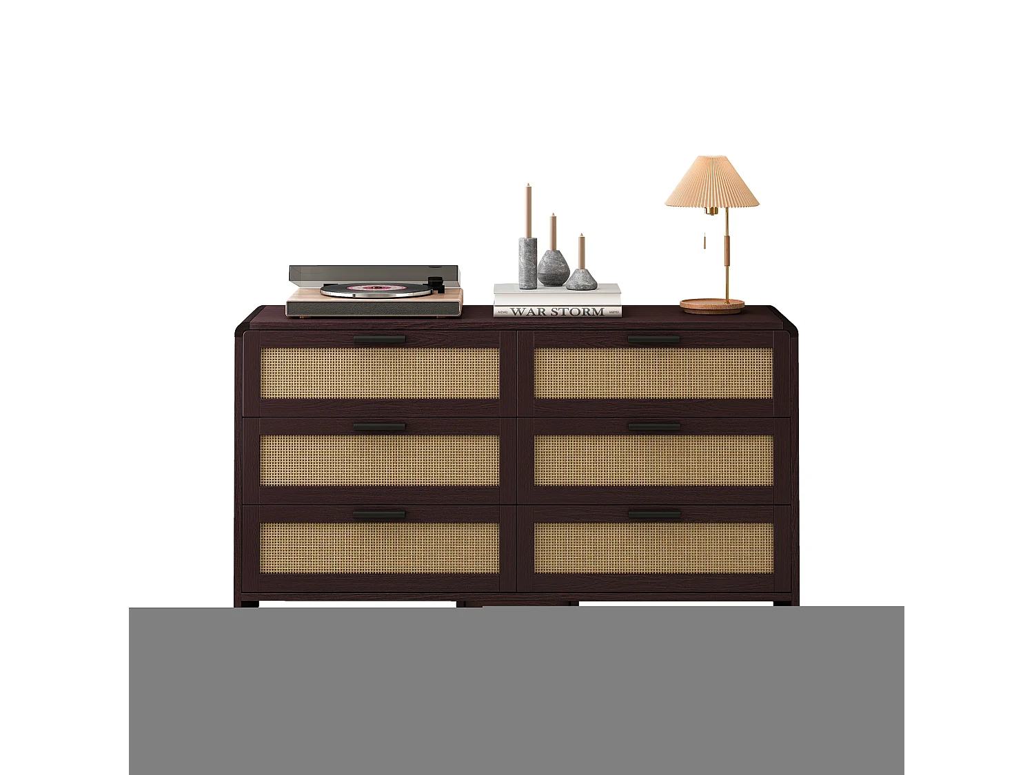 Rotan hoekkast, 6 lades, massief hout, roodbruin (130x40x74 cm)