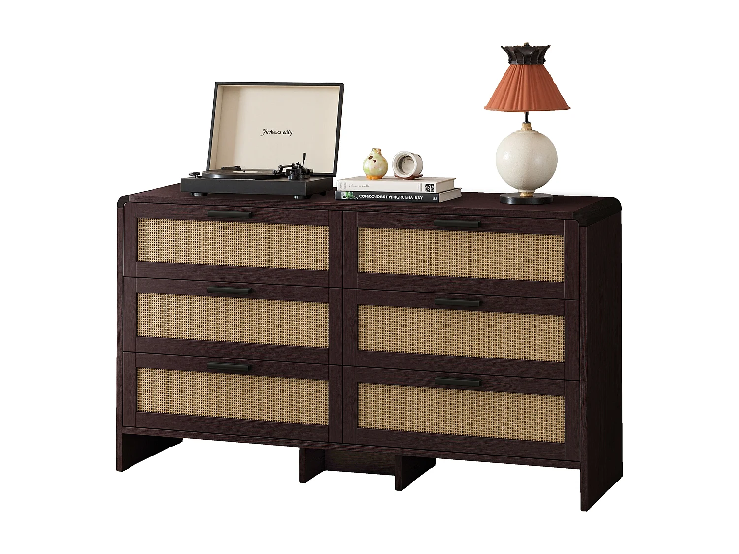 Rotan hoekkast, 6 lades, massief hout, roodbruin (130x40x74 cm)