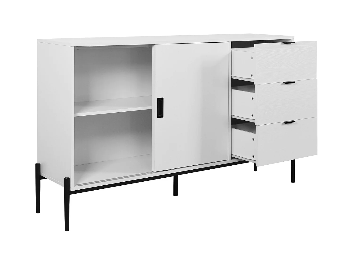Buffet moderne avec porte en verre trempé et 3 tiroirs, meuble console pour l'entrée, buffet de cuisine pour couloirs, blanc (155x40x91.5 cm)