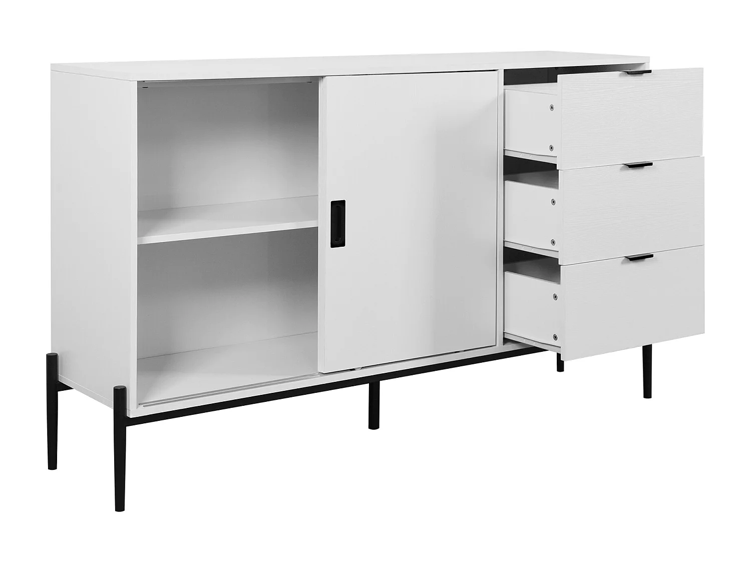 Buffet moderne avec porte en verre trempé et 3 tiroirs, meuble console pour l'entrée, buffet de cuisine pour couloirs, blanc (155x40x91.5 cm)