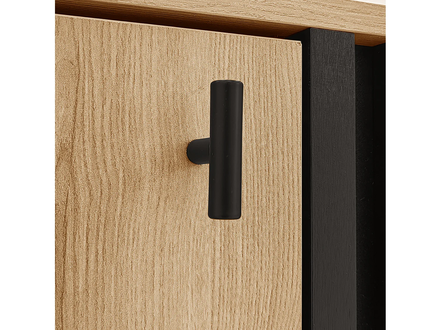 Buffet 4 portes, bois et noir, avec éclairage LED, verre, MDF, (140x78.5x41 cm)