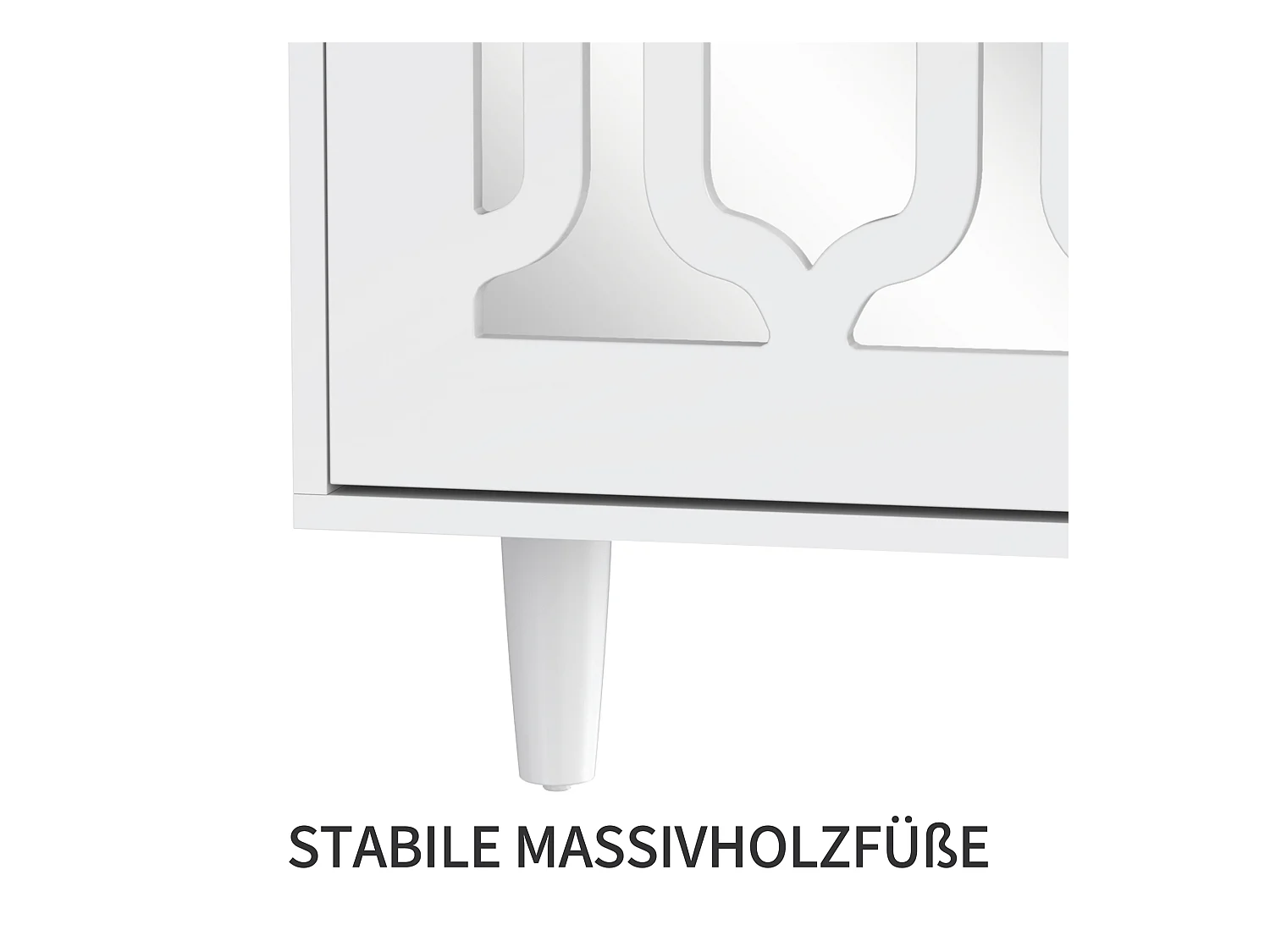 Credenza bianca con ante a specchio e maniglie in cristallo, 4 ante, MDF (147,5x40x102 cm)