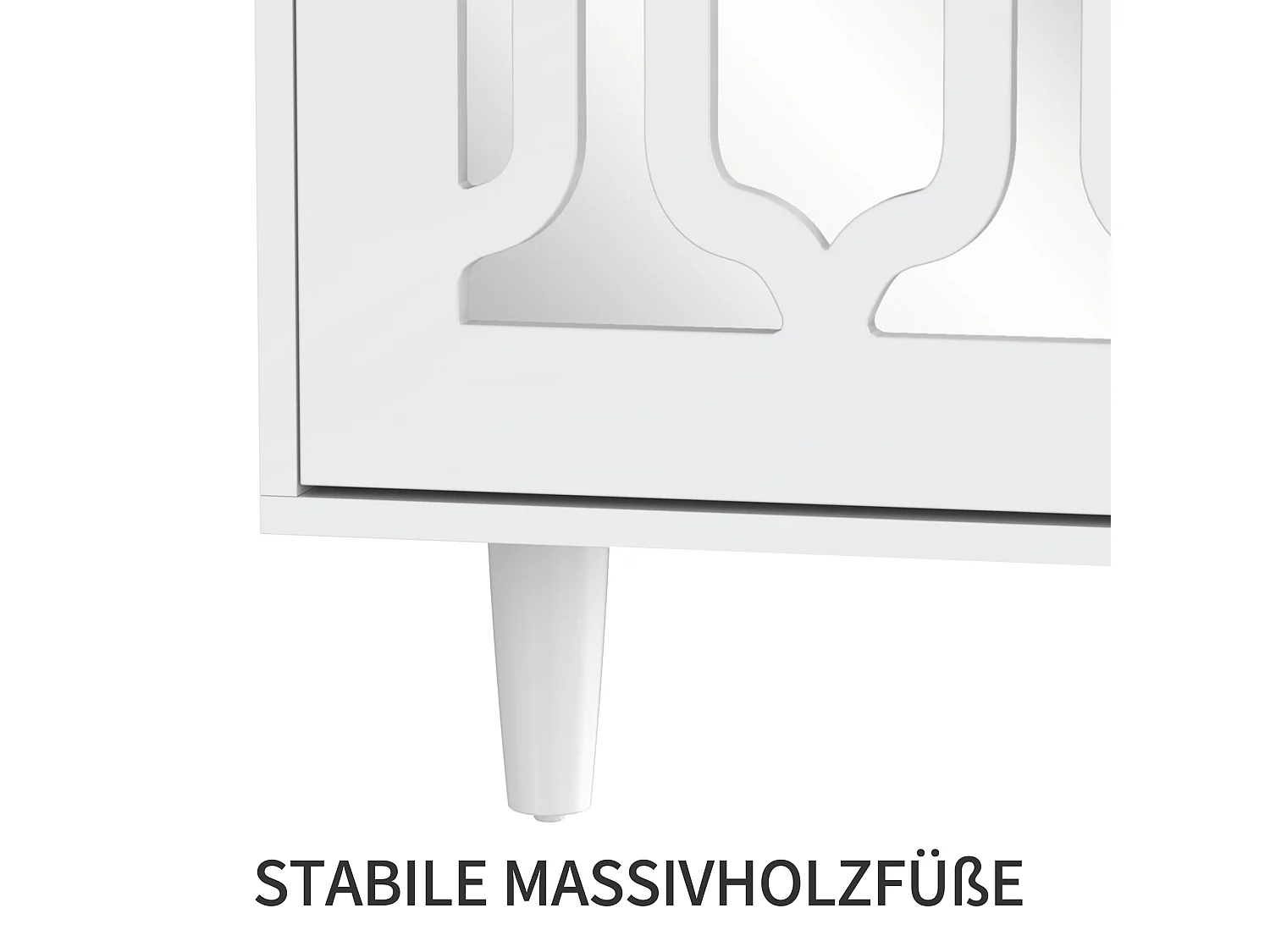 Buffet blanc avec portes miroir et poignées en cristal, 4 portes, MDF (147.5x40x102 cm)