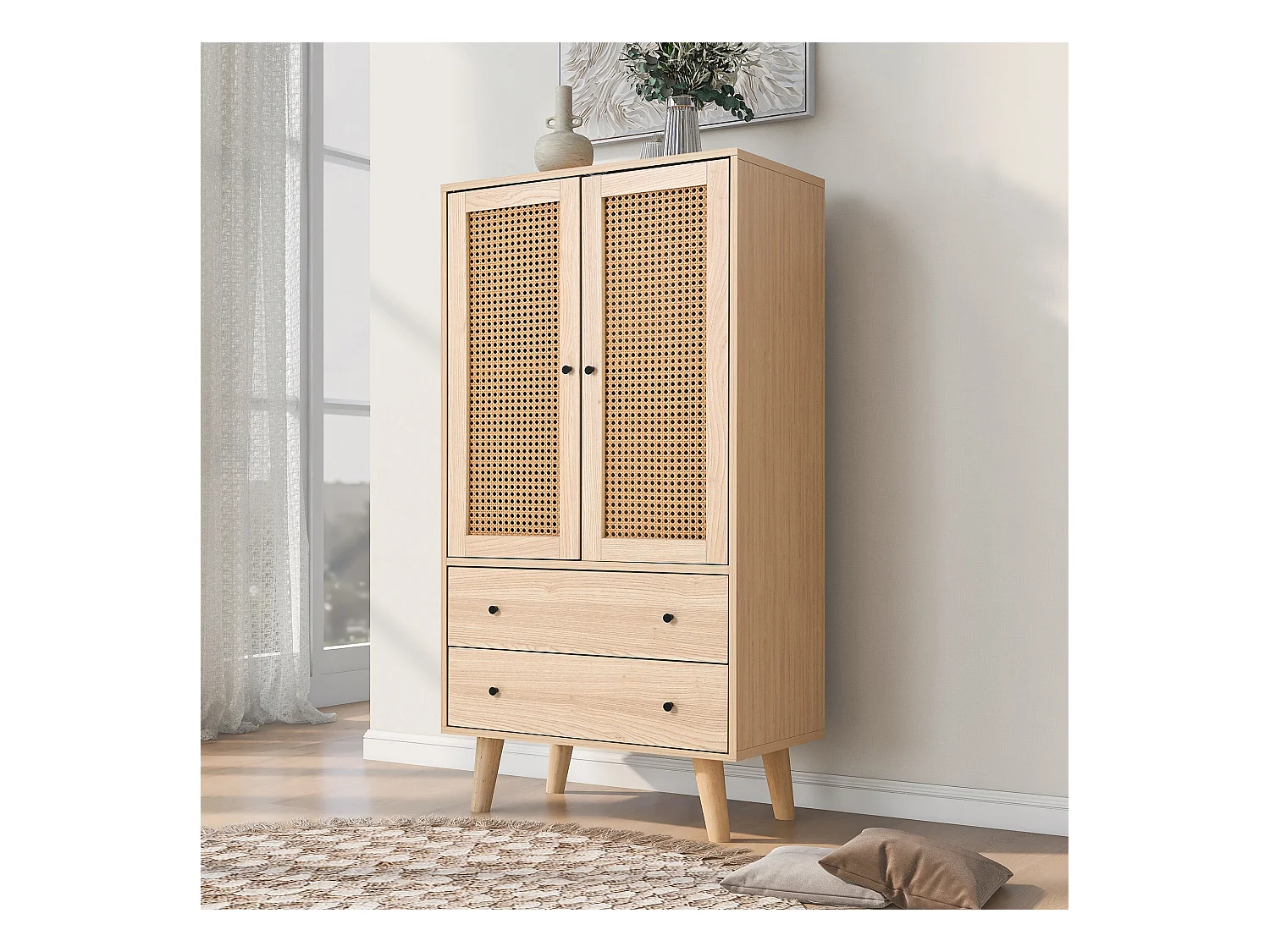 Aparador con 2 puertas y 2 cajones, espacio de almacenamiento, MDF, roble, (60x40x120 cm)