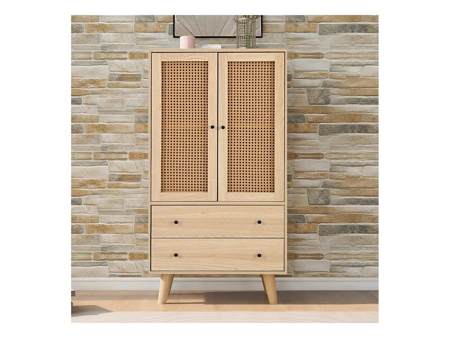 Aparador con 2 puertas y 2 cajones, espacio de almacenamiento, MDF, roble, (60x40x120 cm)