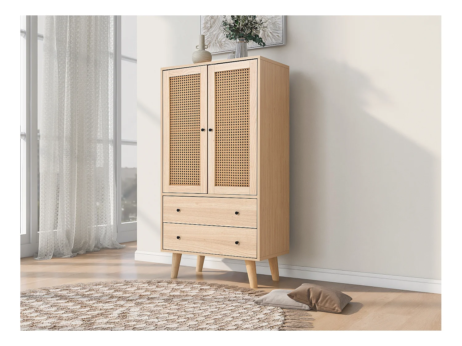 Aparador con 2 puertas y 2 cajones, espacio de almacenamiento, MDF, roble, (60x40x120 cm)