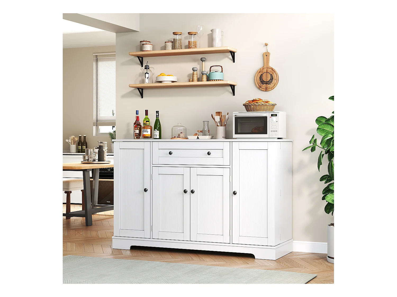 Buffet multifonctionnel – Buffet avec tiroir, portes avec étagères réglables, design moderne avec protection anti-basculement (138x47x80 cm)