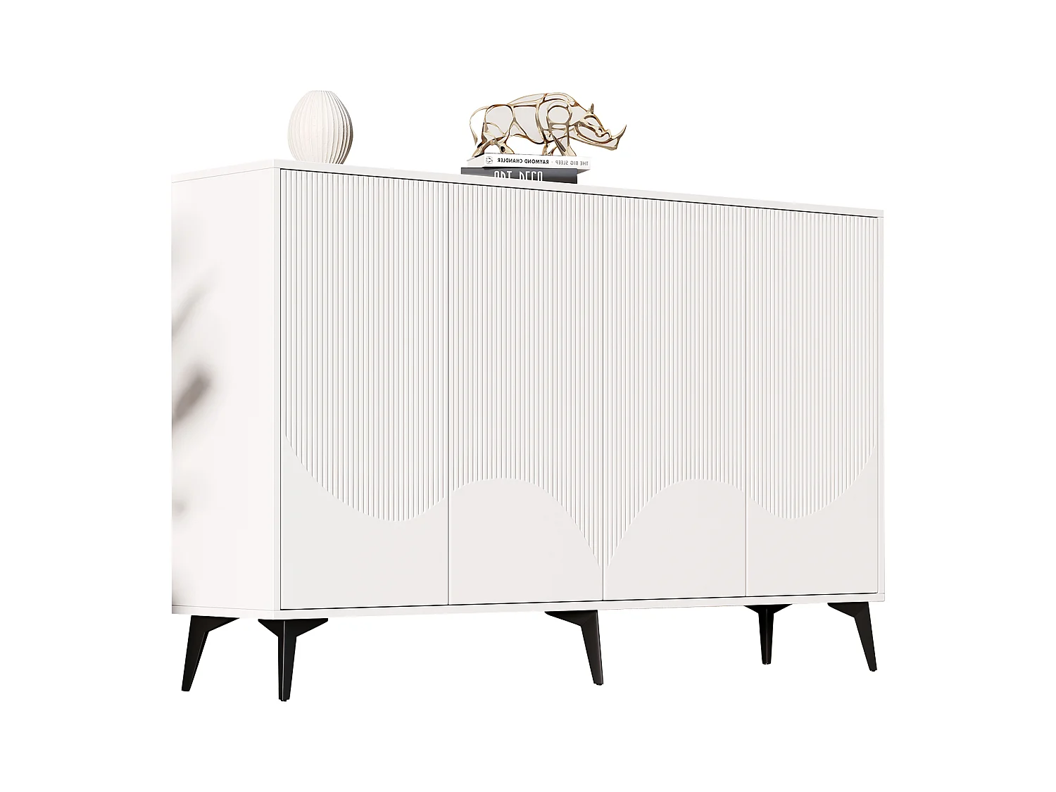 Buffet LED avec 4 portes, 2 tiroirs, MDF, Blanc (160x35x100 cm)