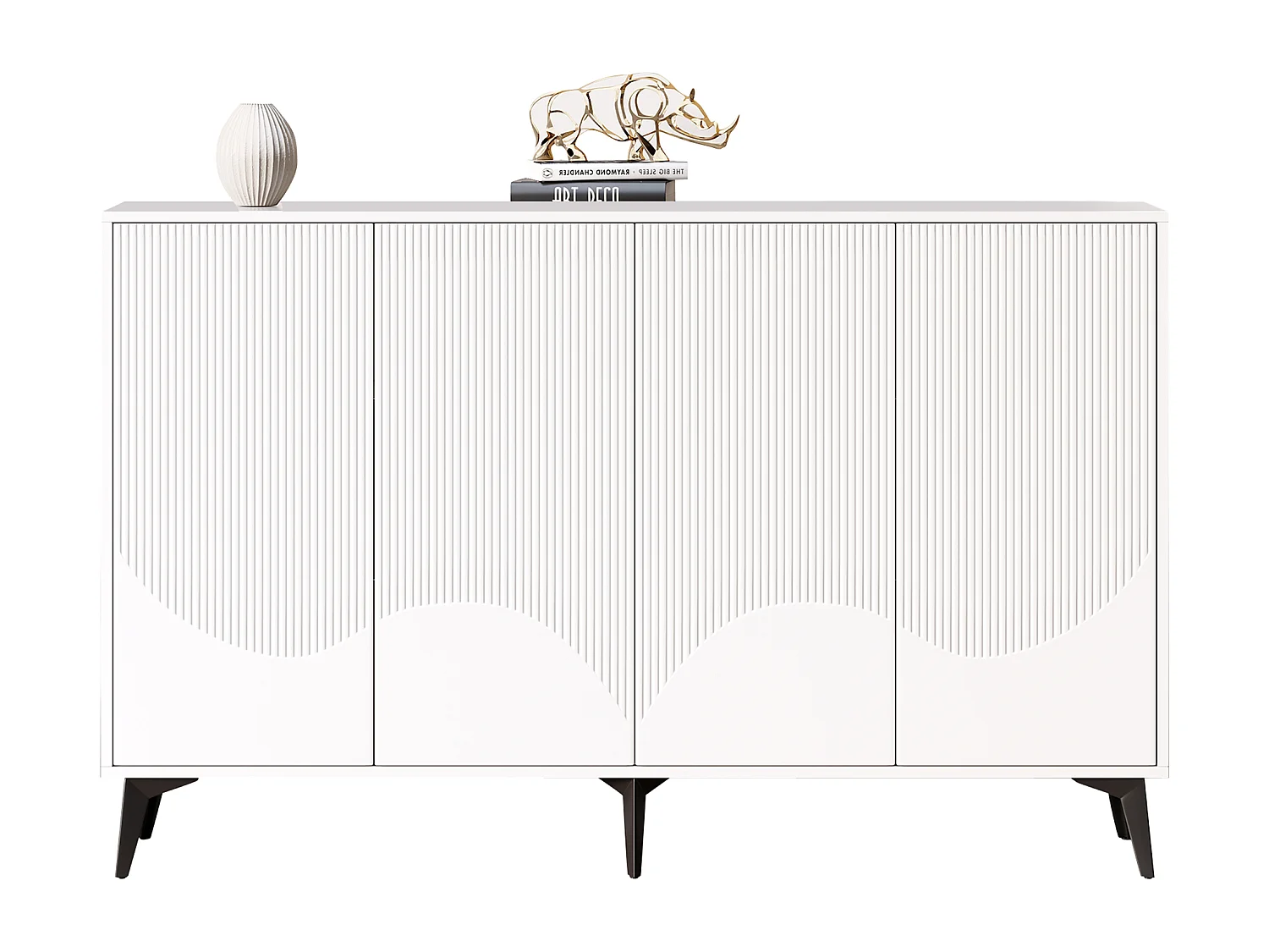 Buffet LED avec 4 portes, 2 tiroirs, MDF, Blanc (160x35x100 cm)