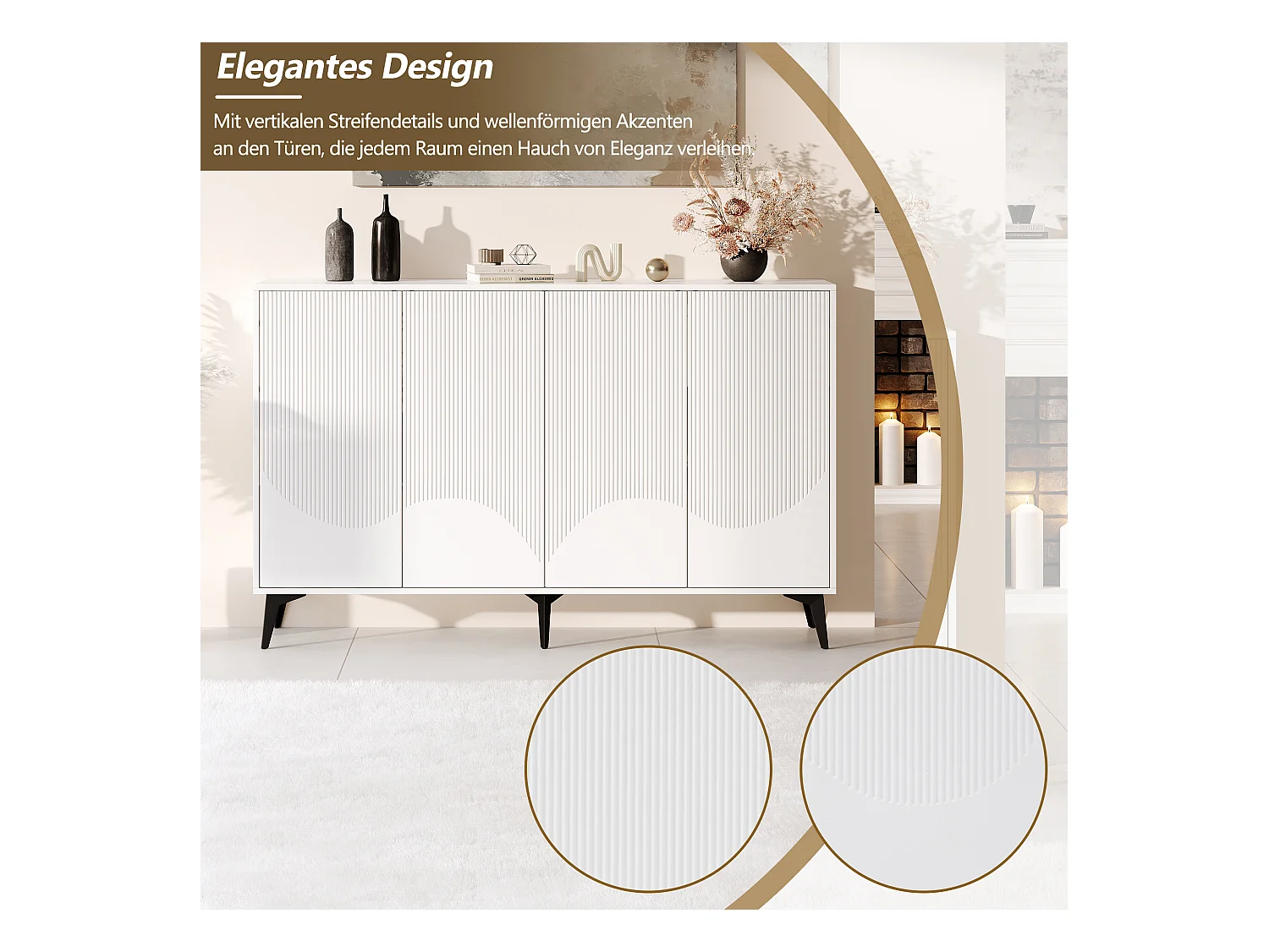 Aparador LED con 4 puertas, 2 cajones, MDF, Blanco (160x35x100 cm)