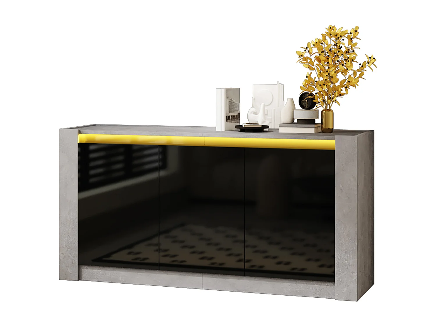 Buffet avec design moderne, 3 portes et 6 tiroirs, finition noir et gris, panneau de particules (150x40x75 cm)