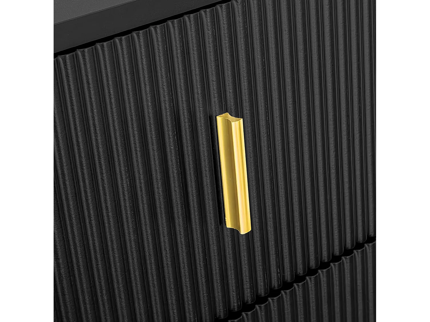 Elegant dressoir met structuurpanelen, verstelbare planken en gouden details, gemaakt van spaanplaat, zwart (83x35x101 cm)