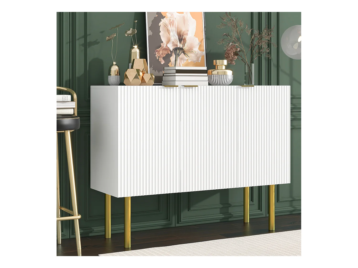 Buffet moderne avec 3 portes, étagères réglables, MDF, métal, blanc (120x38x93 cm)