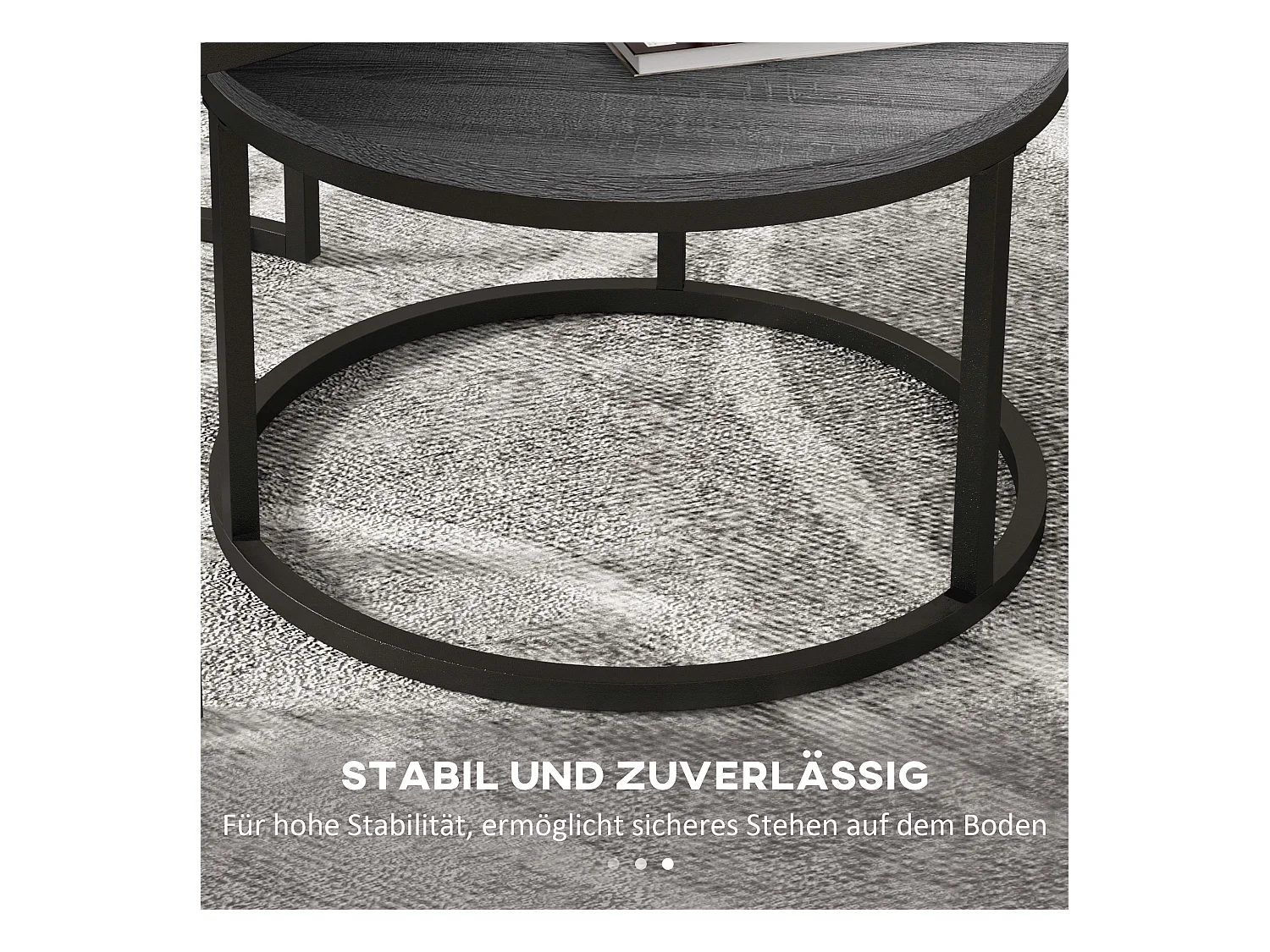 2-delige stapelbare ronde salontafel met metalen frame, houten bijzettafel, voor woonkamer en slaapkamer, zwart (78,5x78,5x46,5 cm)