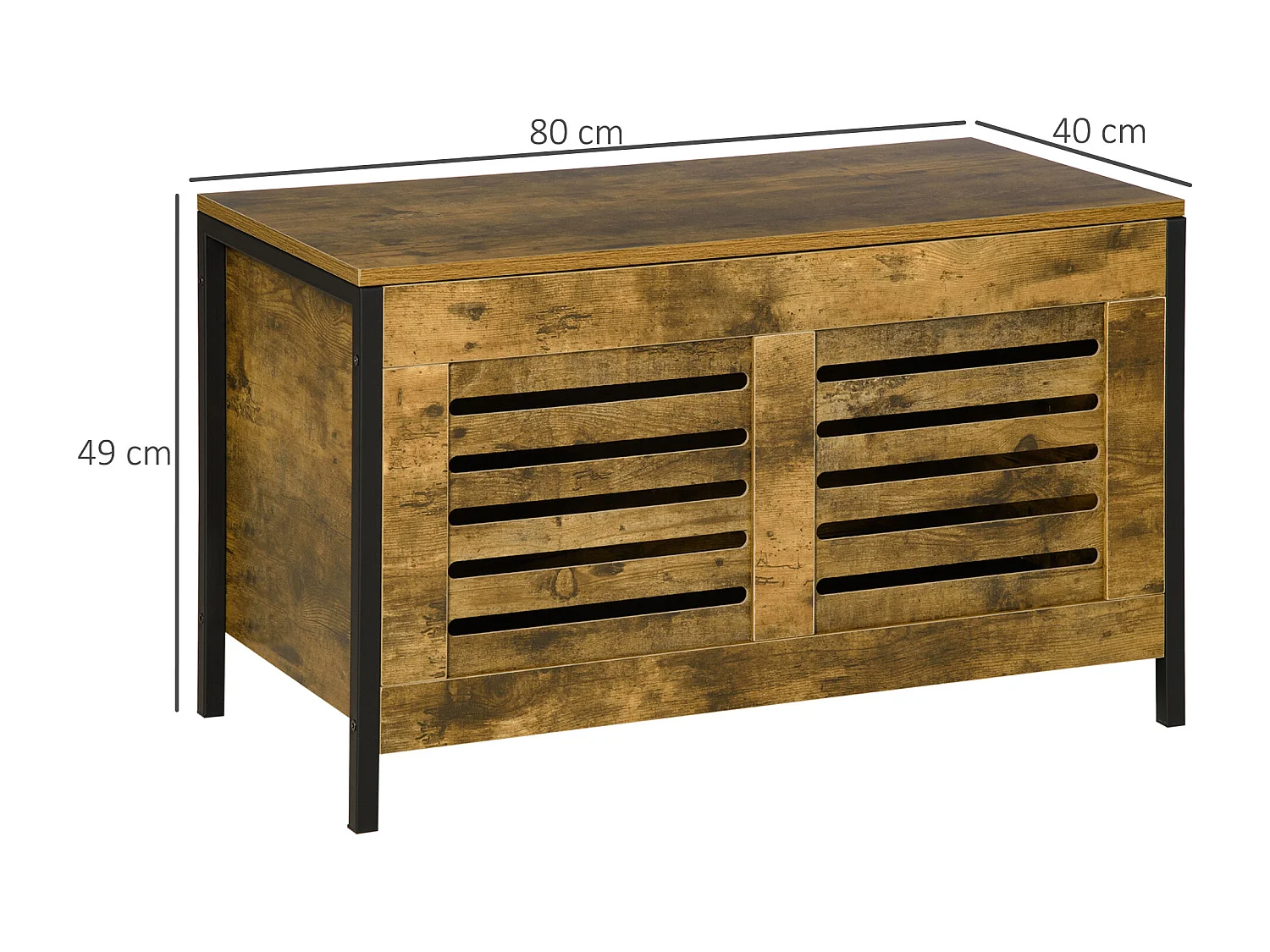 Panca contenitore in stile industriale, truciolato e acciaio, marrone rustico (80x40x49cm)