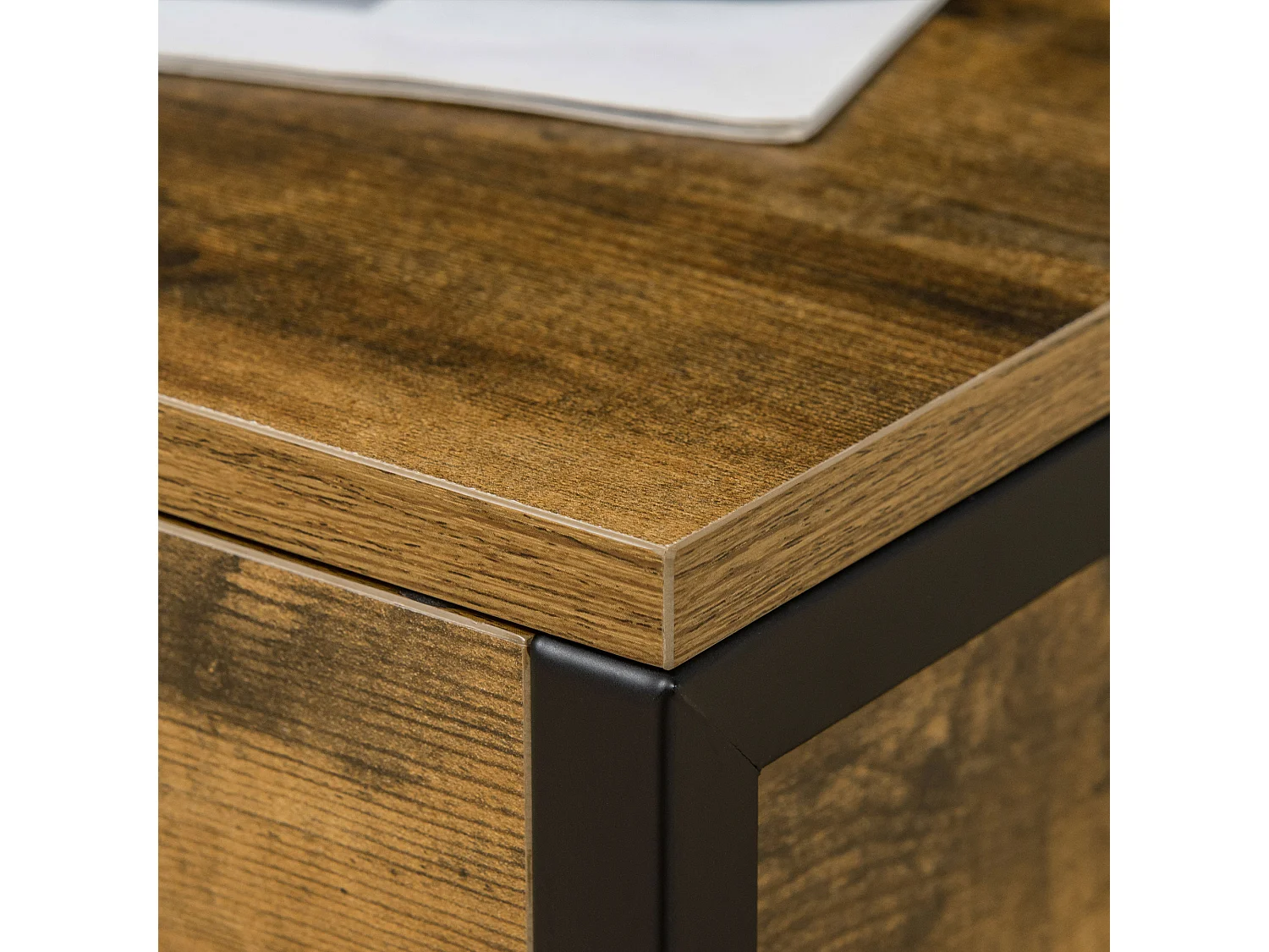 Panca contenitore in stile industriale, truciolato e acciaio, marrone rustico (80x40x49cm)