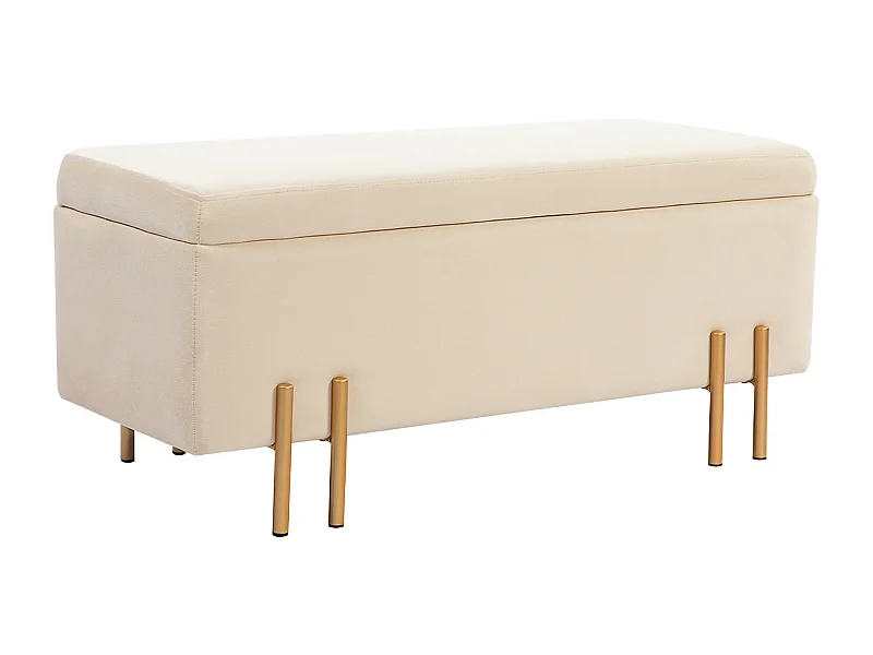 Banc coffre avec rangement, velours et bois, beige (100x40x42 cm)